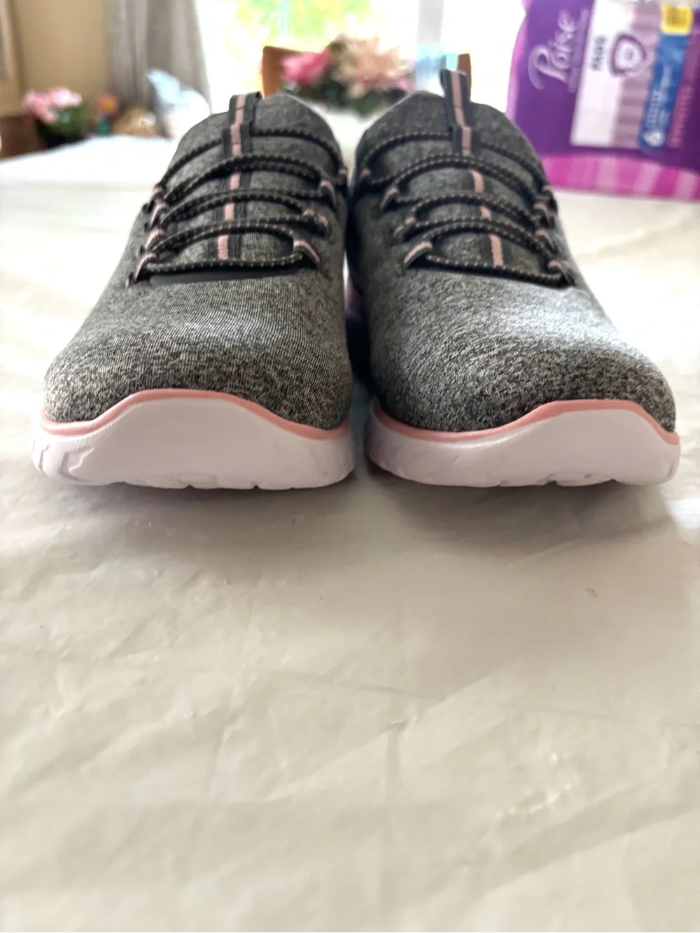 NWOT Athletic Works Gray Bungee Slip on Sneakers with Pink Accents SZ 7.5
